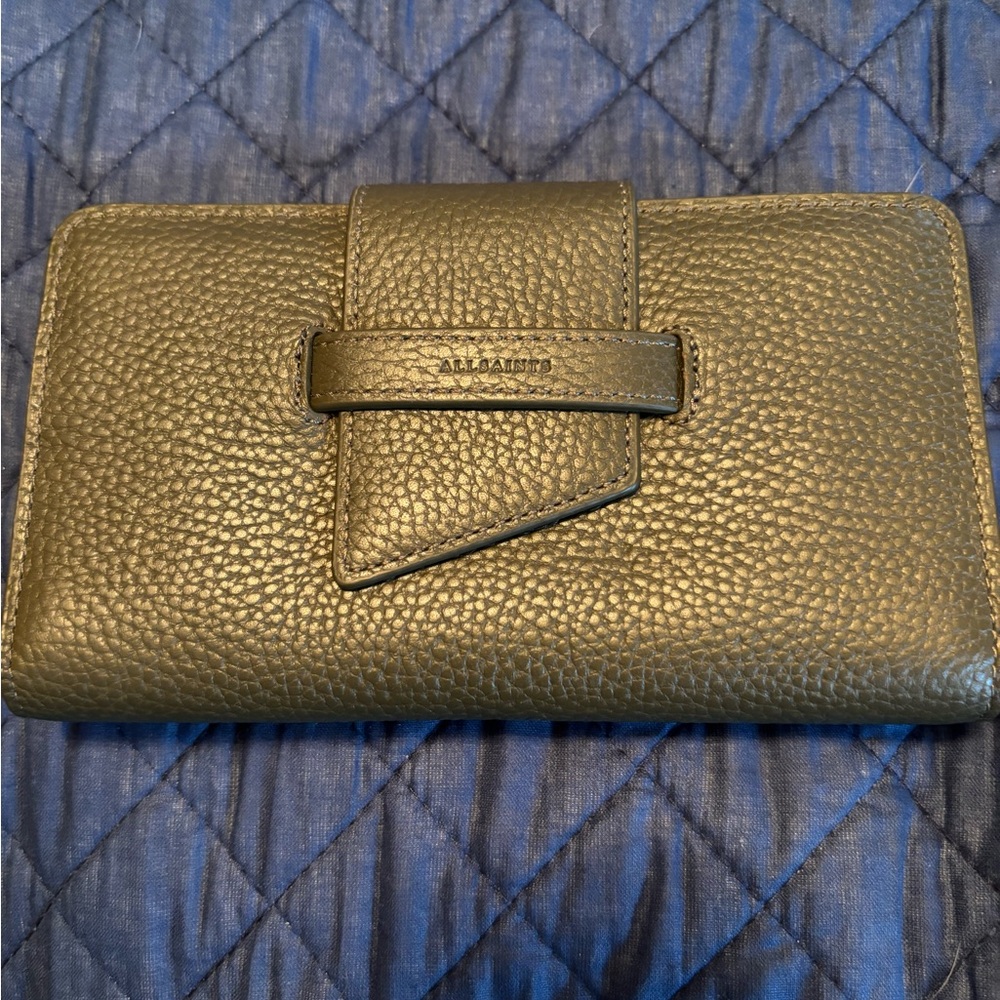 AllSaints Olive Green Textured Leather Wallet